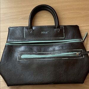 Matt & Nat Dark Brown Briefcase with Teal Accents